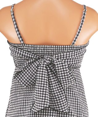 San-ai Resort（三愛水着楽園） WEB限定　ペプラム無地/チェック3点セット水着【Beach Queen（ビーチクイーン）】 ホワイト（チェック）