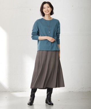 J.PRESS LADIES L 【洗える】パウダリージャージー ランダムプリーツ スカート グレー系