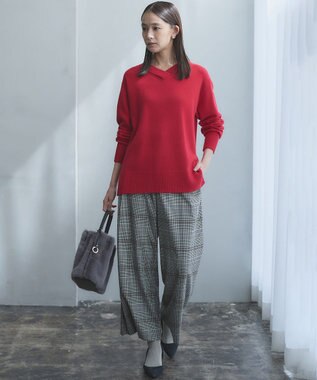 組曲 L 【WEB限定】ウールカシミヤミックスVネック ニット ルビーレッド