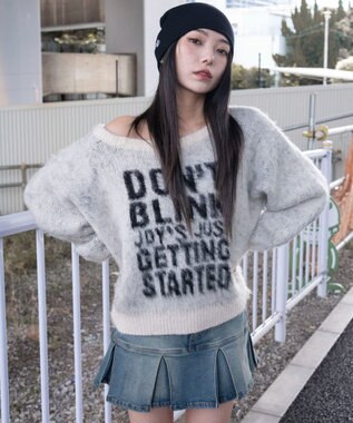 WEGO シャギー2WAYグラフィックワンショルニット ホワイトアイボリー