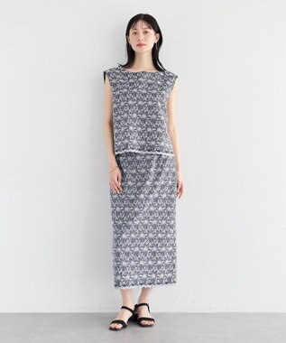 YECCA VECCA フラワーレースロングナロースカート Navy