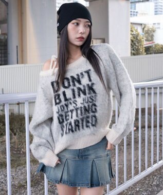 WEGO シャギー2WAYグラフィックワンショルニット ホワイトアイボリー