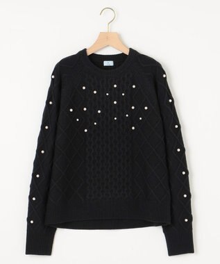 組曲 【WEB限定】パール釦ケーブル ニット ブラック系