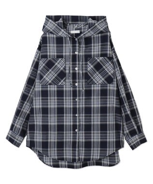 WEGO フードチェックBIGシャツ ネイビー