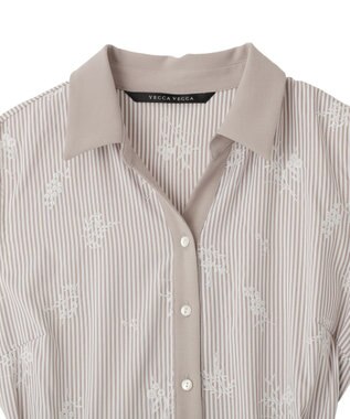 YECCA VECCA ストライプ柄フラワー刺繍ワンピース Beige