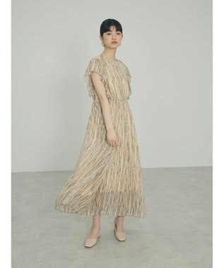 Green Parks ａ．肩フリルプリントワンピース Beige