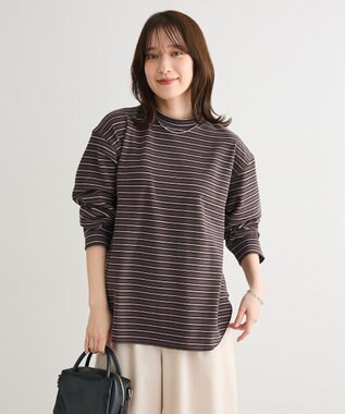 Green Parks なめらかタッチマルチボーダープルオーバー Charcoal Gray