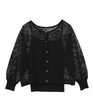 YECCA VECCA 【2点SET】インナーセットレース柄カーディガン Black