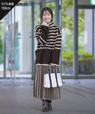 Tiaclasse 【洗える】ハイネックボーダープルオーバー ブラウン