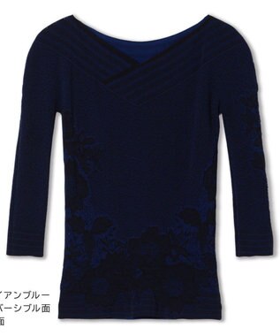 Chacott 【ノーソーイングニット】リバーシブルボートネックトップ アイアンブルー