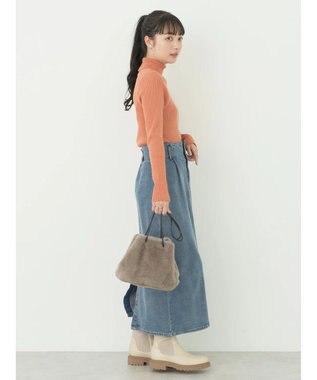 earth music&ecology やわらかタッチリブタートルネックプルオーバー Orange