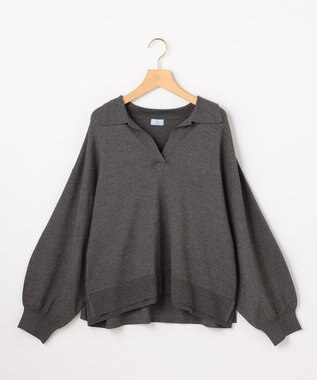 組曲 【加藤ローサさん着用】ポロ襟ストレッチニット グレー系