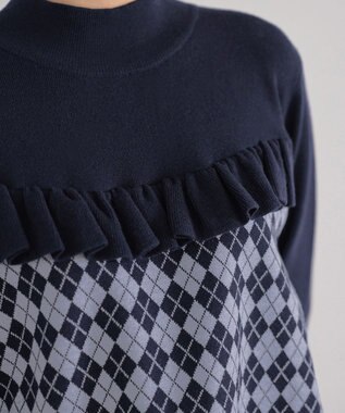 Tiaclasse アーガイルジャガードフリルチュニック ネイビー