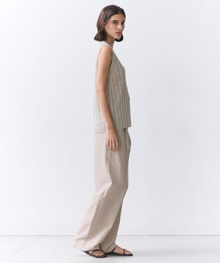 BEIGE， OPTICAL /  ペーパーヤーン Vネックリブニット Flax