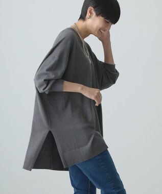 AMERICAN HOLIC バイパチＶネックロングニットプルオーバー Gray Mixture