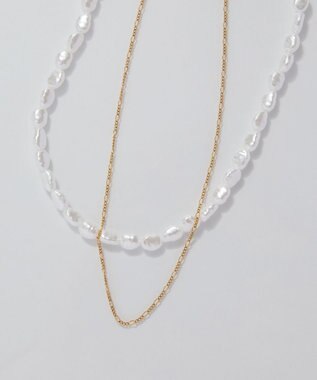 Phoebe 【限定セット】クラシカルパール×チェーン2連ネックレス×ワンタッチメタルフープミニピアス ゴールド