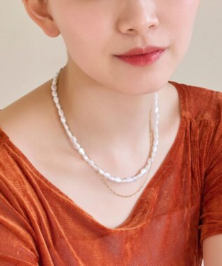 Phoebe 【限定セット】クラシカルパール×チェーン2連ネックレス×ワンタッチメタルフープミニピアス ゴールド