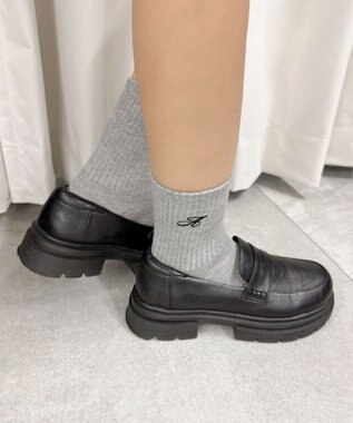 WEGO アルファベット刺繍ソックス グレー