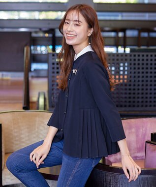 Tiaclasse L 【洗える】プリーツジャケット ネイビー