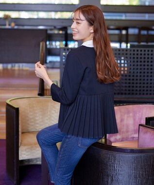 Tiaclasse L 【洗える】プリーツジャケット ネイビー