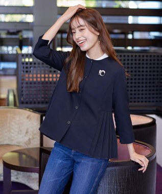 Tiaclasse L 【洗える】プリーツジャケット ネイビー