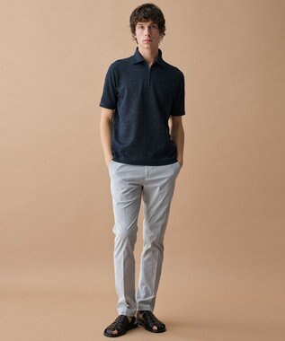 JOSEPH ABBOUD  【フランス産リネン×日本の技術・清涼感】ノルマンディリネントップジャージ ジップ ポロシャツ ネイビー系