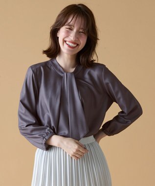 ANY 【洗濯機可能】プリントブラウス チャコール