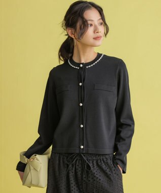 組曲 L 【WEB限定】クリアストレッチビジューレーン カーディガン