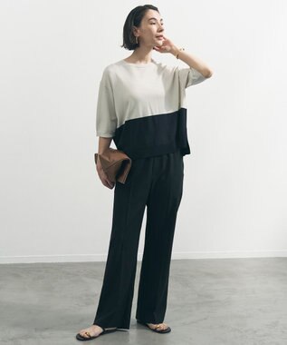 UNFILO 【セットアップ着用可/ウエストゴム】TENNEN TOUCH セミフレア パンツ ブラック