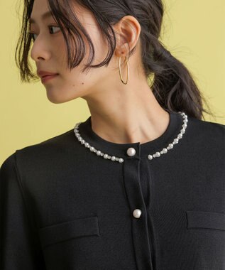 組曲 【WEB限定】クリアストレッチビジューレーン カーディガン ブラック系