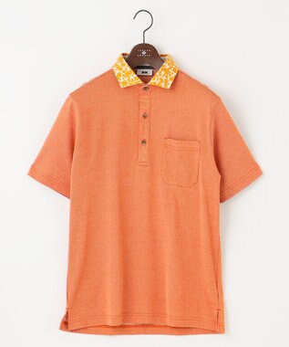 JOSEPH ABBOUD 【リネン素材/清涼感/吸水速乾】リネンハニカム 半袖 ポロシャツ オレンジ系