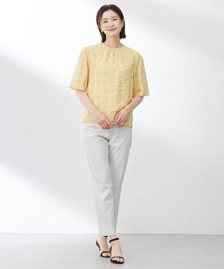 J.PRESS LADIES S 【洗える】SHEER チェック フレアスリーブ ブラウス マリーゴールド系