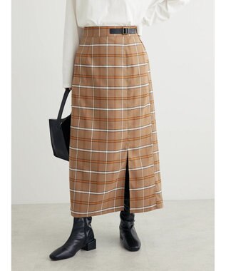 Green Parks ベルトデザインチェックＩラインスカート Beige