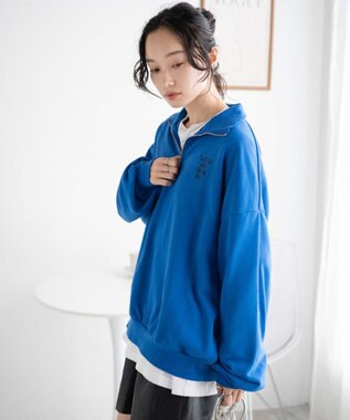 WEGO ハーフジップBIGスウェット ブルー