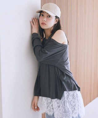 earth music&ecology マルチウェイショルダースリットトップス Charcoal Gray