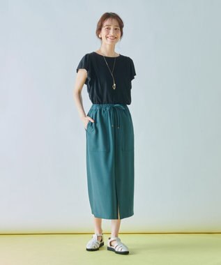 ANY 【接触冷感/UVケア/ウエストゴム/洗濯機可能】イージケアタイトスカート グリーン