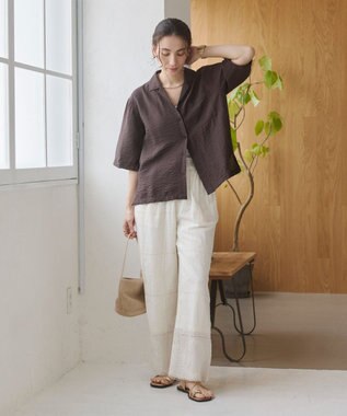 WEGO 【ANGIE VINTAGE】接触冷感開襟シャツ ブラウン