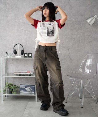 WEGO グラフィックショートサイドリボンドロストT 柄2