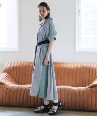 YECCA VECCA ベルト付きスキッパーシャツワンピース Stripe