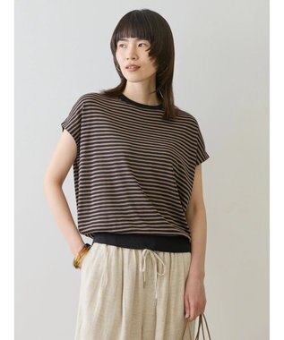 AMERICAN HOLIC 接触冷感フレンチスリーブニットプルオーバー Border Black