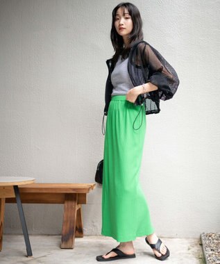 WEGO カラーリブイージーロングスカート グリーン