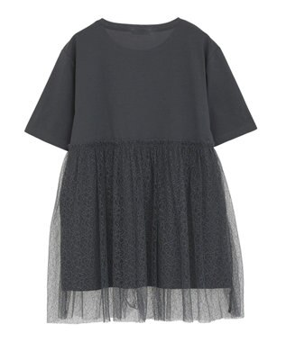 earth music&ecology ニュアンス柄レースドッキングプルオーバー Charcoal Gray