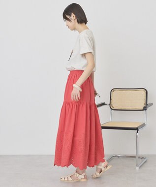 AMERICAN HOLIC アイレット刺繍ティアードスカート Red