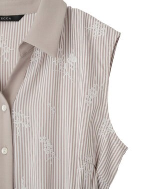 YECCA VECCA ストライプ柄フラワー刺繍ワンピース Beige