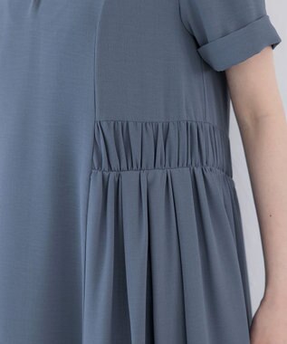 Tiaclasse 【洗える】サイドギャザーワンピース ブルー