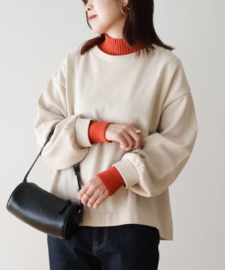 Green Parks 配色リブニットドッキング裏起毛プルオーバ Beige