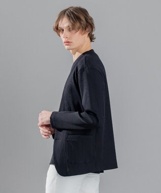 JOSEPH HOMME テックリブストレッチ ノーカラー・カットソージャケット ブラック系