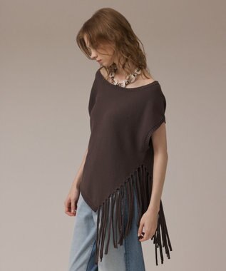 GRACE CONTINENTAL フリンジイレヘムニットトップ チャコール