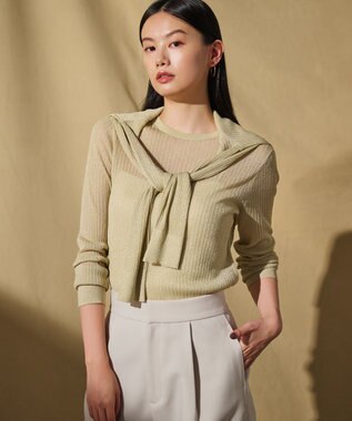 uncrave 【手洗い可】ラメ シアー クルーネック ニット（uncrave STANDARD） ゴールド