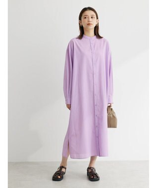 Green Parks 綿麻混バンドカラーシャツワンピース Purple
